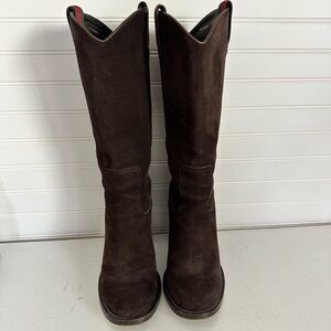 Gucci Dark Brown Suede Heeled Boots